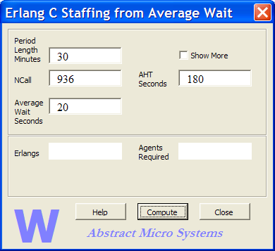 W Calculator after some input values have been entered
