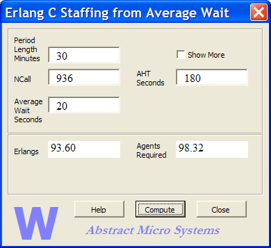 W Calculator after pressing Compute button